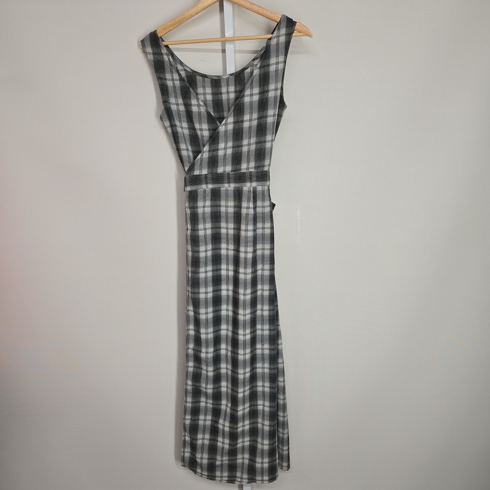 M Collection Womens Black White Plaid Sleeveless‎ Maxi Dress Size 3 V-Back Tie